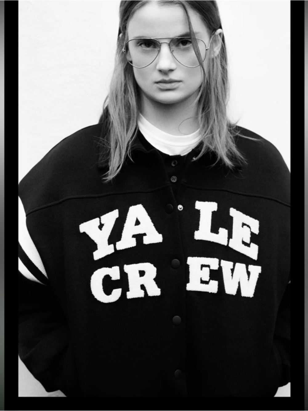 Zara Black Bomber Jacket with White 'YALE CREW' Lettering - Picture 2 of 10